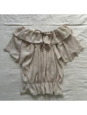 Axes Femme Cream Chiffon Ruffle Blouse Tie Neck Flutter Sleeve Himekaji M Japan